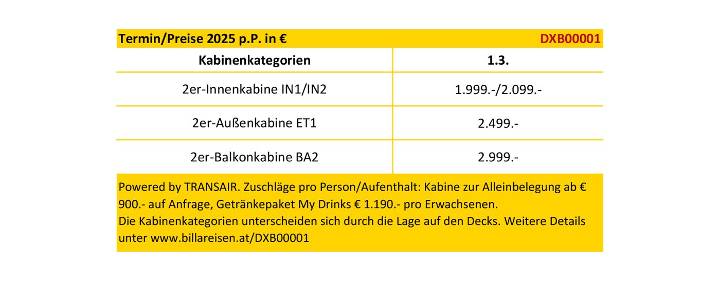 Dubai bis Barcelona Kreuzfahrt Termine und Preise